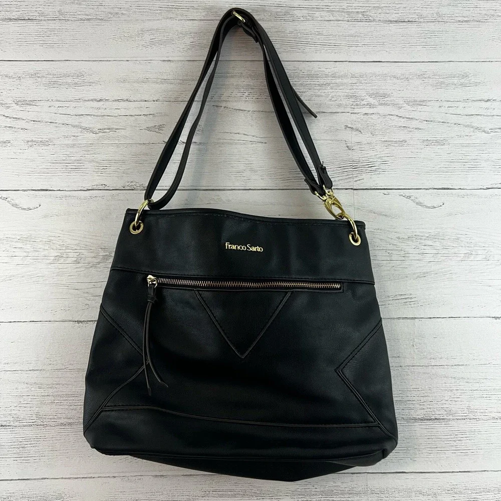 Franco Sarto Black Faux Leather Convertible Shoulder Bag